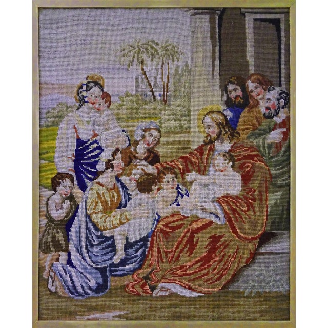 English Antique English Woolwork Pictures Biblical Embroidered Textiles Framed – A Pair For Sale - Image 3 of 3