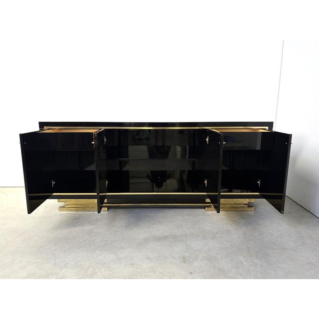Vintage Black Lacquered and Brass Sideboard, 1980s For Sale - Image 6 of 14