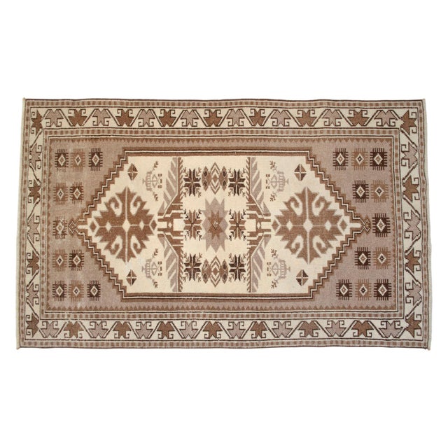 1980s 1980s Hand Knotted Turkish Rug Undyed Wool Low Pile Smal Rug - 2'7" X 4'4" For Sale - Image 5 of 13