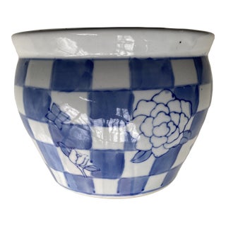 Vintage Blue & White Flower Pot For Sale