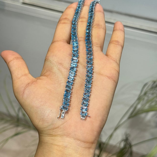 52.42 Ct Certified Natural Blue Topaz Tennis Necklace & Drop Earrings Set, 3 Pieces For Sale - Image 13 of 17