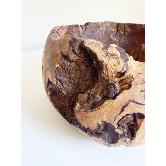 Vintage hand-carved burl wood vessel, circa 1970s. Substantial in weight and presence, beautiful burl figuring and...