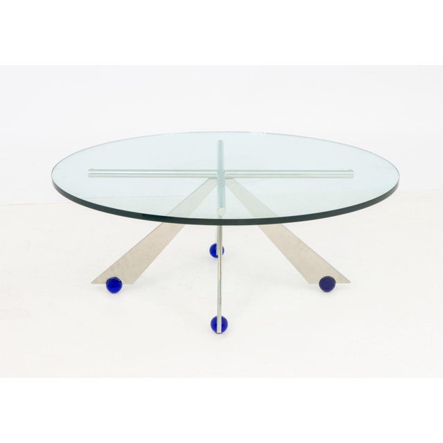 Postmodern Glass Top and Chrome Geometric Coffee Table For Sale In New York - Image 6 of 7