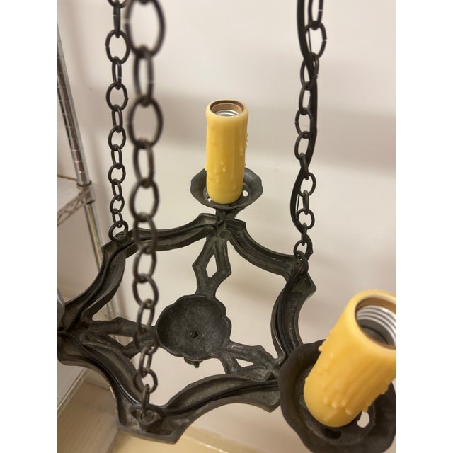 Early 20th Century A Pair of San Pettrini Cast Iron Chandeliers in Oil Rubbed Bronze Finish. For Sale - Image 12 of 12