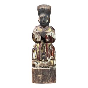 Antique Chinese Qing Dynasty Hand Carved Polychrome Gilt Temple Deity