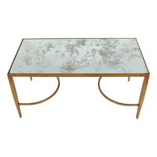 Modernist Gilt Iron Table With Smoky Mirrored Glass Top For Sale