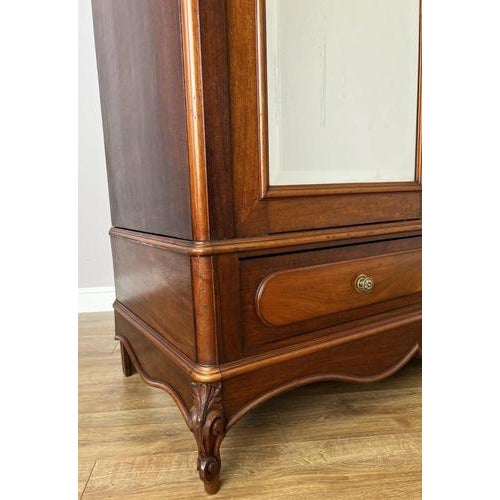 Antique French Carved Walnut Mirrored 2-Door Wardrobe For Sale - Image 10 of 18