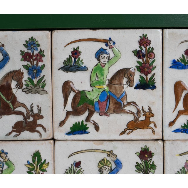 19th Century Set of Six Antique Persian Qajar Tiles Depicting Hunters on Horseback, 19th Century For Sale - Image 5 of 14