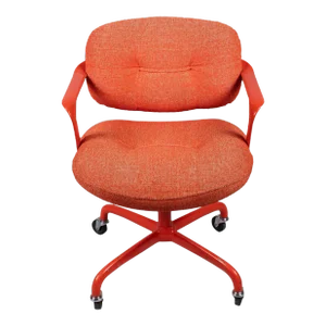 1970s Hannah and Morrison for Knoll Orange Enamel and Tweed Fabric Swivel Propeller Desk Chair