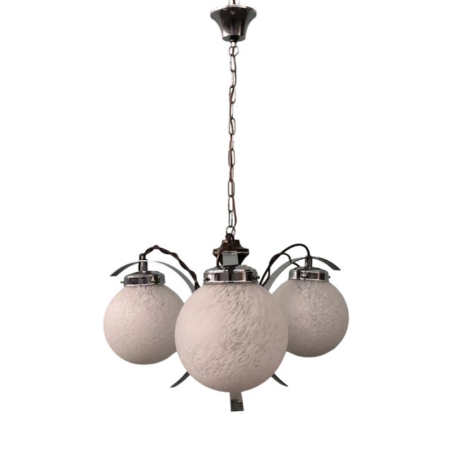 Vintage Italian Chandelier with Three Light Points in Glass Spheres, 1970s For Sale
