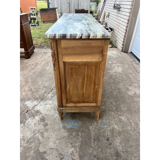 Beige French 19th Century Louis XVI Provincial Bleached Walnut Marble Top Sideboard For Sale - Image 8 of 12