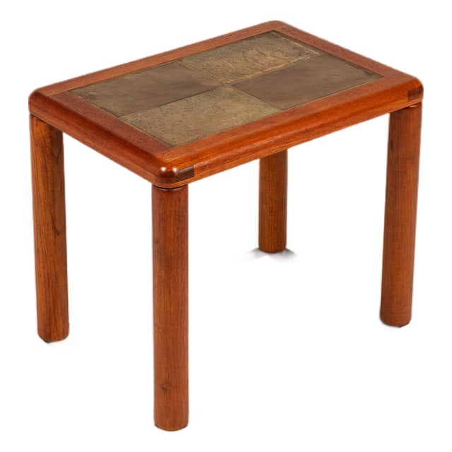 Danish Modern Side / Accent Table in Teak With Tile Top Inlay by Tue Poulson for Hsalev Furniture, Denmark, C. 1960s For Sale