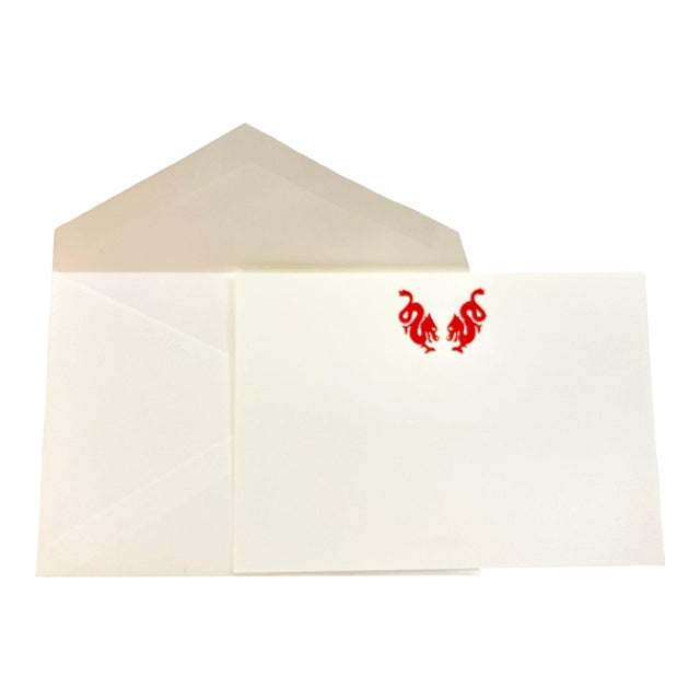 Cartier Luxury Red Chinese Dragons Design Card and Envelope Desk Stationery For Sale