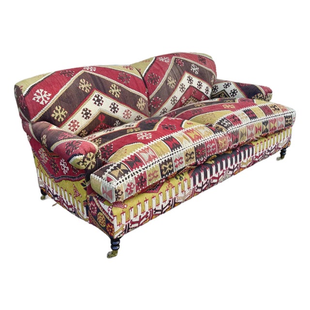 George Smith Short Scroll Arm Kilim Sofa For Sale