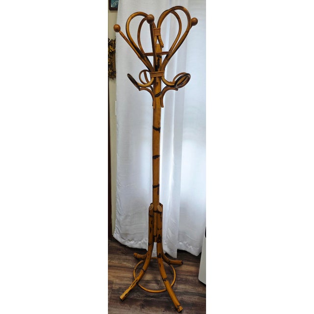 Mid-Century Modern 1960s Italian Mid-Century Modern Bamboo and Rattan Standing Coat Rack For Sale - Image 3 of 4