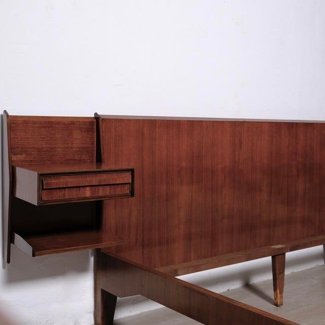Mid-Century Double Bed with Suspended Wooden Bedside Tables, 1950s For Sale - Image 10 of 18