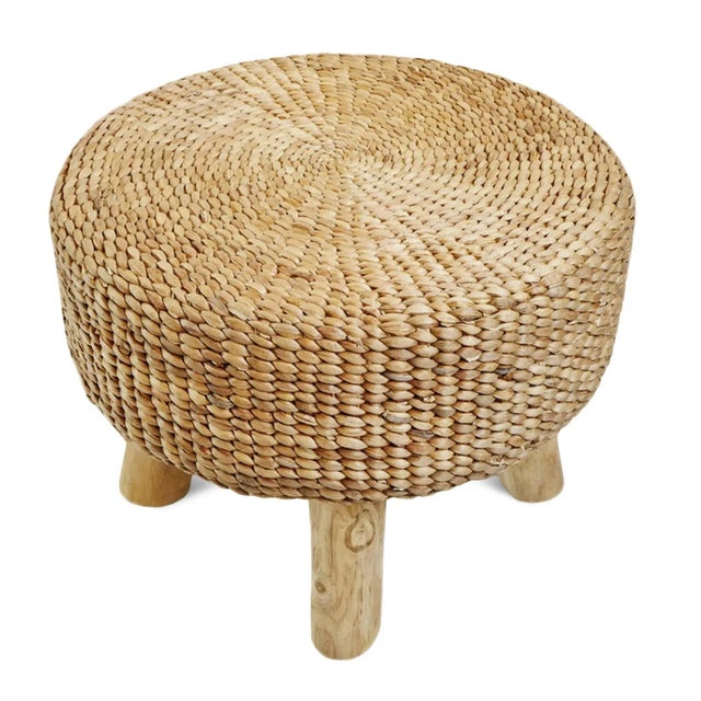 Contemporary Vintage Round Banana Leaf Rope Coastal Footstool For Sale - Image 3 of 5