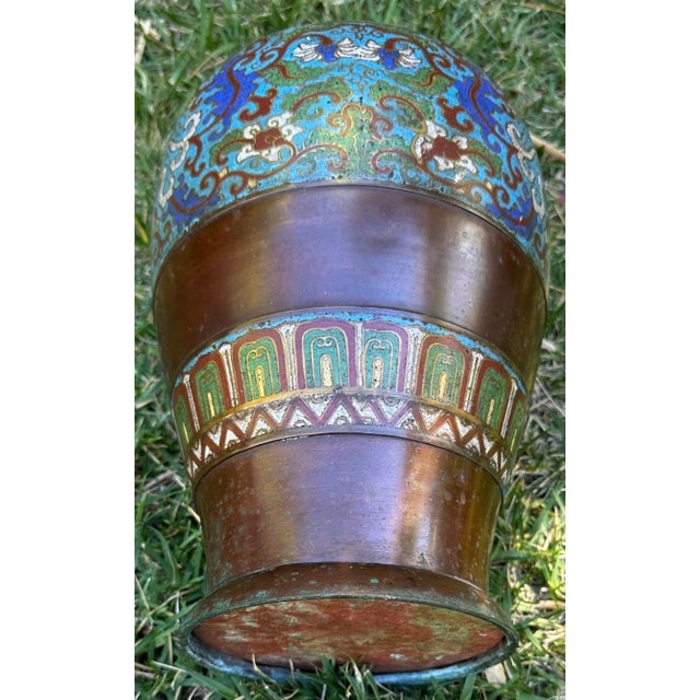 18th Century Chinese Cloisonné Bronze Vase With Lotus Flower Motif For Sale - Image 18 of 18