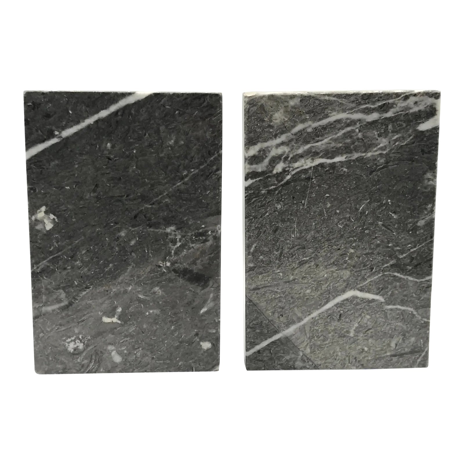 Late 20th Century Vintage Modern Gray Marble Bookends - a Pair | Chairish