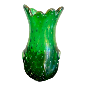 Vintage Boho Glazed Green Art Glass Vase