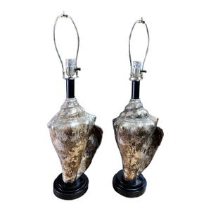 1980s Pair of Vintage, Coastal Metallic Conch Shell Table Lamps