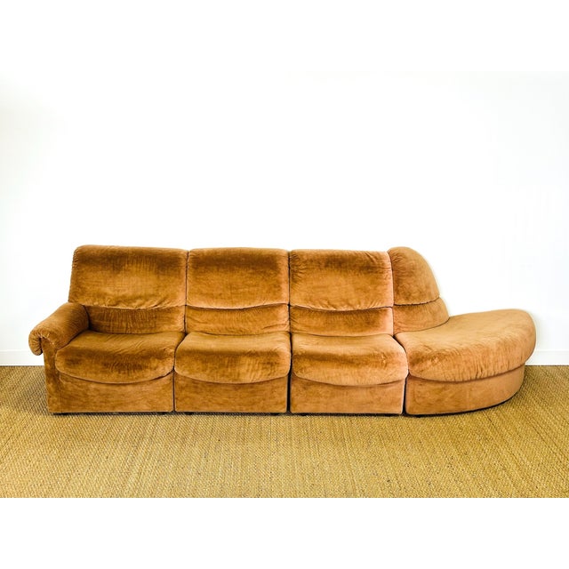 Vintage Velvet Modular Sofa and Armchair Set, 1970s, Set of 5 For Sale - Image 4 of 18