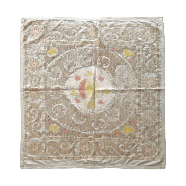 Vintage Embroidered Suzani from Central Asian, circa 1960s era. Dimension; 45'' x 48'' inches / 114 x 122 cm / 3'9'' x 4'...