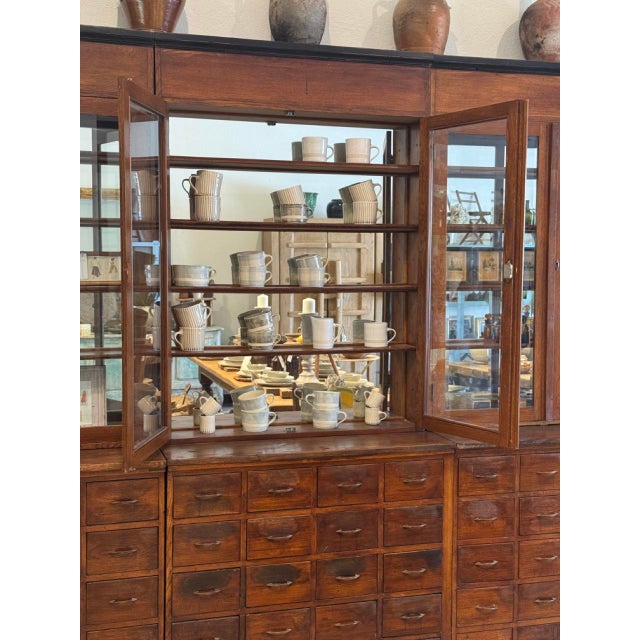 Rustic European Circa 1900 Large Hungarian Apothecary Cabinet With Glass Doors & Drawers For Sale - Image 3 of 7