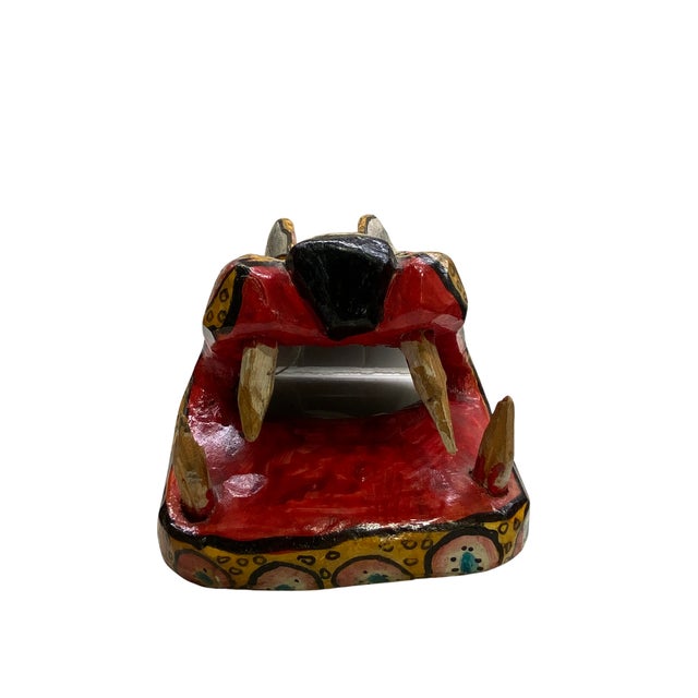 Vintage Guatemalan Hand-Carved and Painted Folk Art Animal Mask For Sale - Image 6 of 9