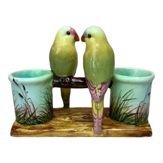 Majolica Parrots Double Vase Delphin Massier, Circa 1890 For Sale