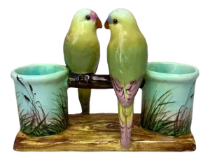 Majolica Parrots Double Vase Delphin Massier, Circa 1890