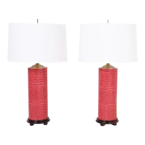 Pair of Mid-Century Faux Alligator Table Lamps
