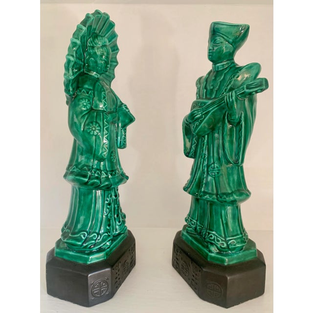 Mid-Century Large Ceramic Chinoiserie Figurines - A Pair For Sale - Image 4 of 8