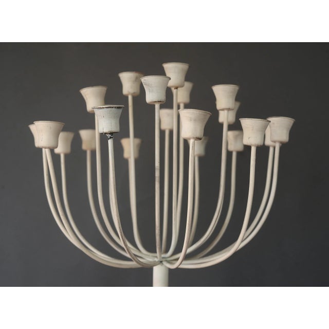1970s Vintage Sculptural French Country White Metal Candelabra Stand For Sale - Image 5 of 13
