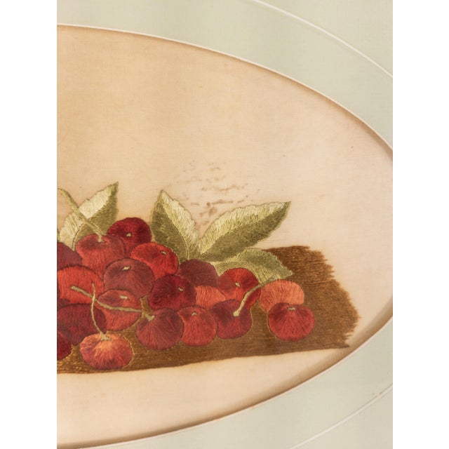 Wood 19th Century American Folk Art Americana Needlework Embroidery of Cherries For Sale - Image 7 of 8