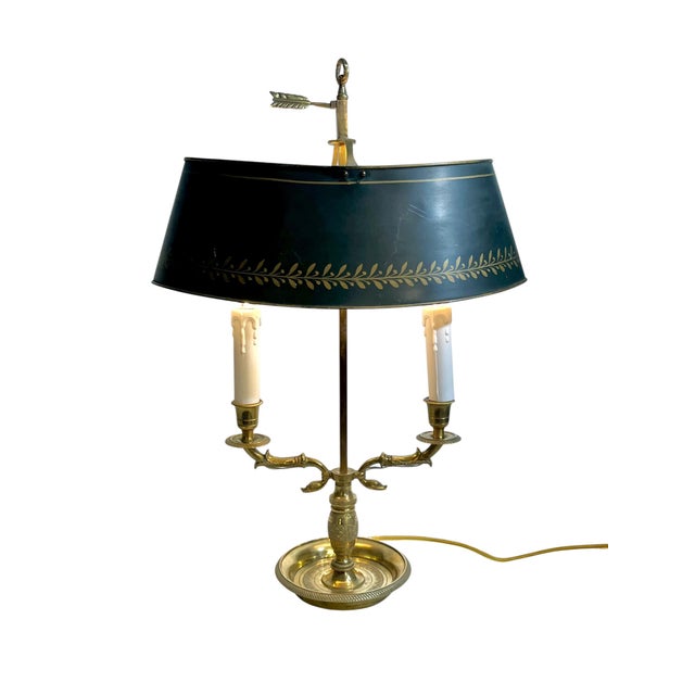 Early 20th Century Empire-Style French Tôle & Gilt Brass Bouillotte Lamp With Green Tole Shade For Sale - Image 14 of 18