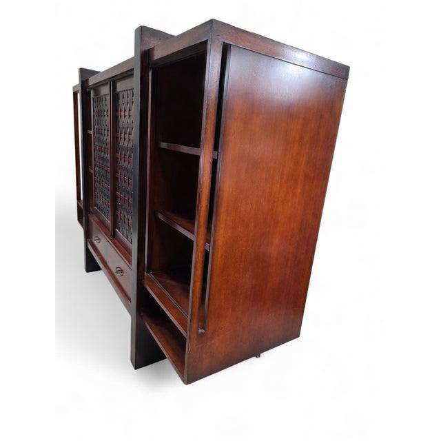 Vintage Modern Mahogany Media Console With Sliding Woven Doors by South Cone For Sale In Chicago - Image 6 of 8