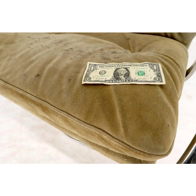 Heavy Gage Polished Stainless Steel Swivel Base Suede Upholstery Lounge Chair For Sale - Image 6 of 13