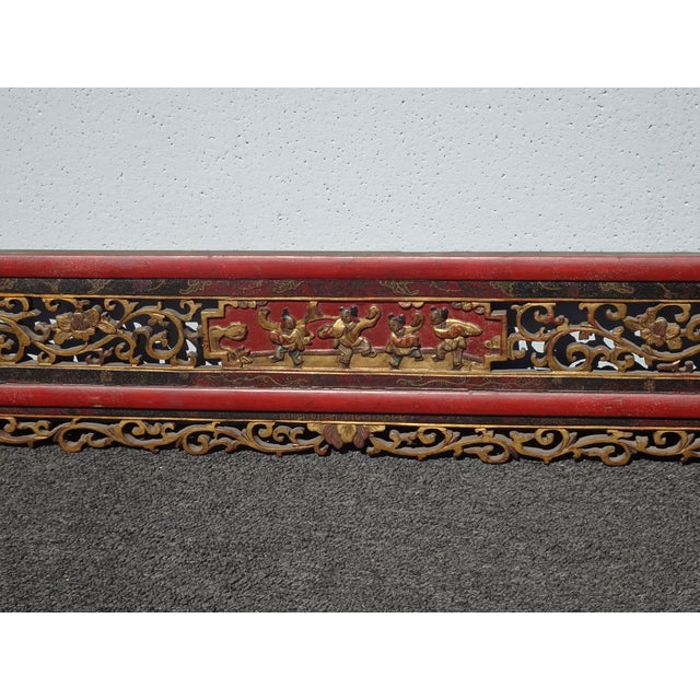 1950s Vintage Oriental Asian Hanging Wall Decor ~ Decorative Red Carved Accent #2 For Sale - Image 5 of 10