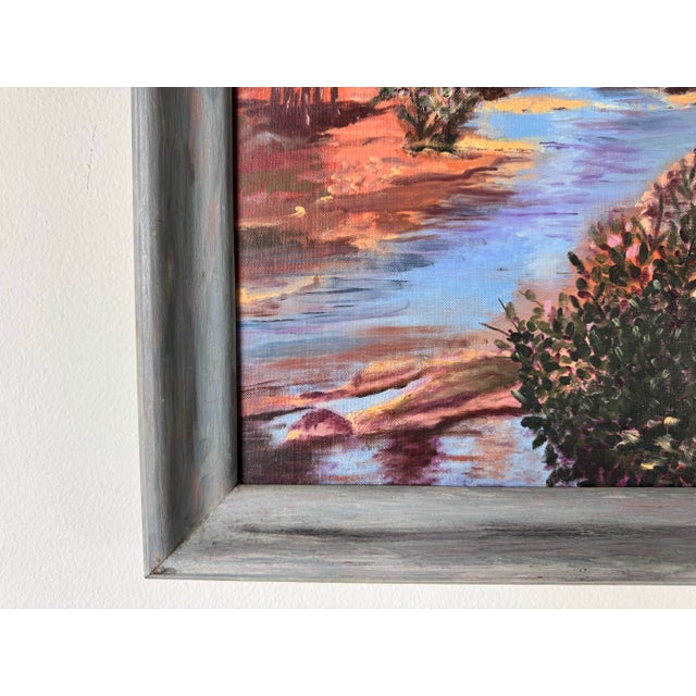 Wood 1962 Verna C. Rambo " October in Georgia " Fall River Landscape Oil Painting, Framed For Sale - Image 7 of 12