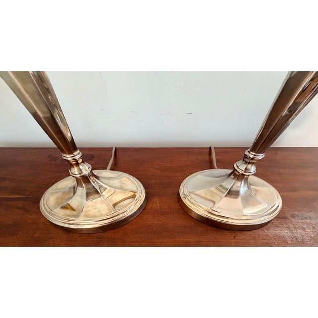 Pair of Silver Plate Candlestick Buffet Table Lamps For Sale - Image 4 of 12