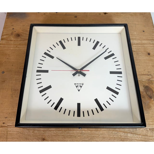 Black Industrial Black Square Wall Clock from Pragotron, 1980s For Sale - Image 8 of 18