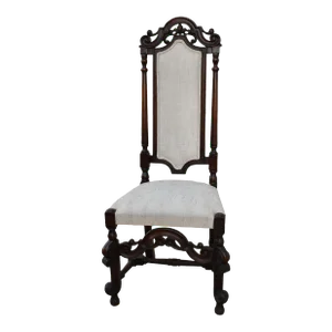 Vintage Carved Walnut Jacobean Accent Chair W/Stretcher Base