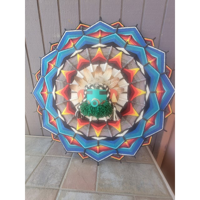 Tribal Vintage Ojo De Dios Hopi Hopk Dawa (Sun God) Signature Affixed For Sale - Image 3 of 10