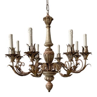 Italian Vintage Painted and Carved Wood Chandelier For Sale