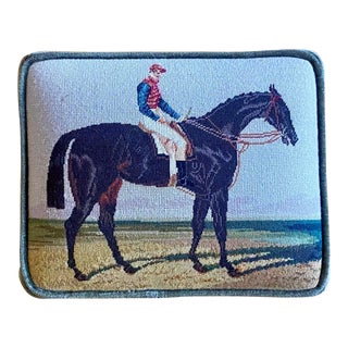 1990s Vintage Needlepoint Footstool Depicting an Equestrian Scene For Sale