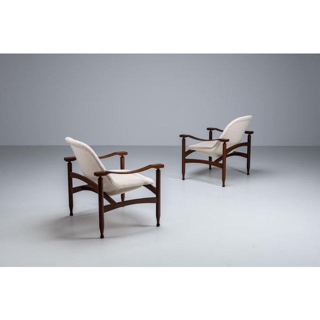 Tiki Lounge Chairs in Teak and Bouclé, 1960, Set of 2 For Sale - Image 4 of 12