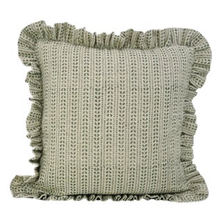 Fabdivine Artisan Block Print Throw Frill Pillow Cover Green 18x18 Inch Thick Linen- Ratanbel For Sale