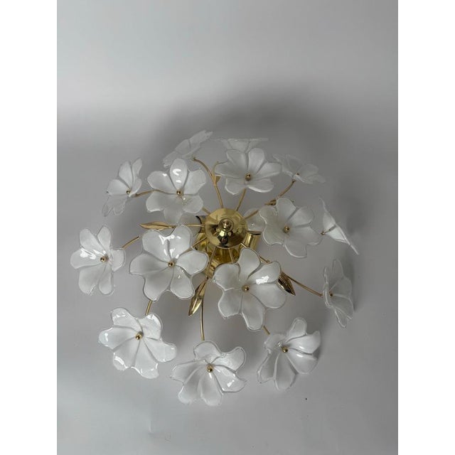Ceiling Lamp with White Murano Glass Flowers by Hosel, 1980s For Sale - Image 4 of 18