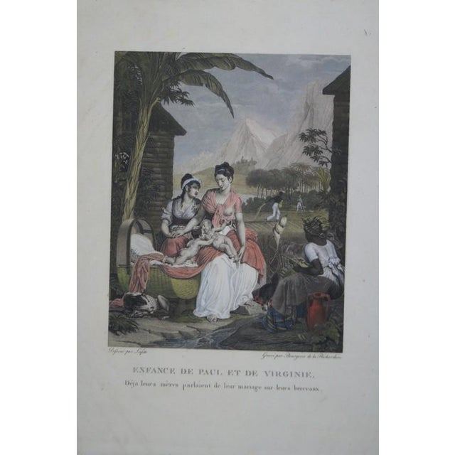 Wood Antique Set of 2 Engravings from Edition of Bernardin De Saint-Pierre 1806 Paul and Virginie: The Passage of the Torrent, Childhood of Paul & Virginie For Sale - Image 7 of 13